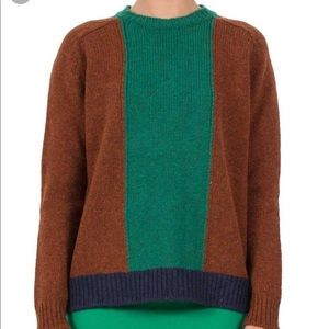 Green color block virgin jumper